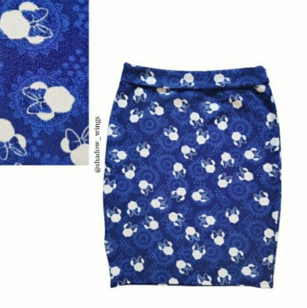 LuLaRoe Disney Blue Minnie Mouse Print Cassie Pencil Skirt - Size Medium